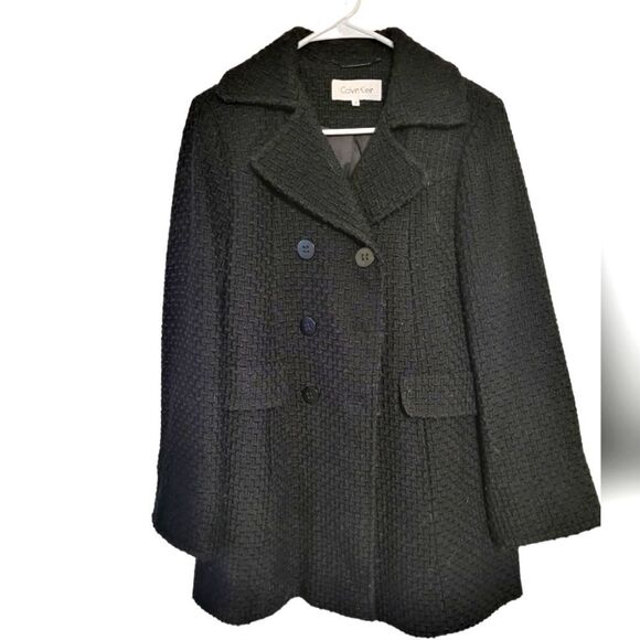 Calvin Klein Black Wool Blend Womens Pea Coat, Size 4 - Picture 1 of 8